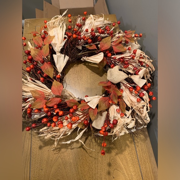 Fall Wreath, Great Condition, 22-23” Width, 8” Inside Diameter - Picture 6 of 16